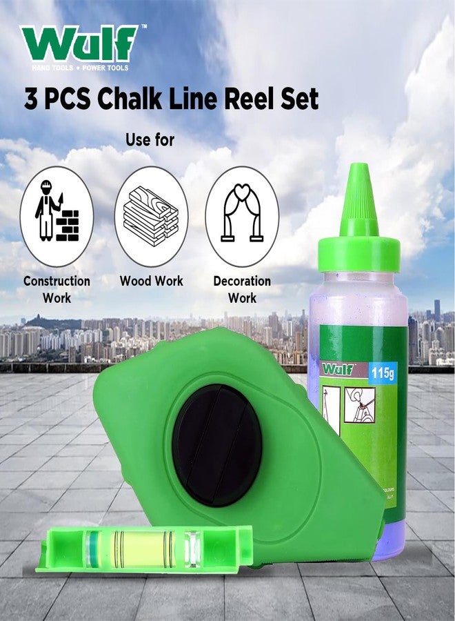 Wulf Automatic Chalk Line Reel with Marker Pencil | Self-Retracting Chalk Line Tool for Masonry, Carpentry & Construction | Brick Layer & Carpenter Leveling Tool | Durable Chalk Reel Kit - Image 4